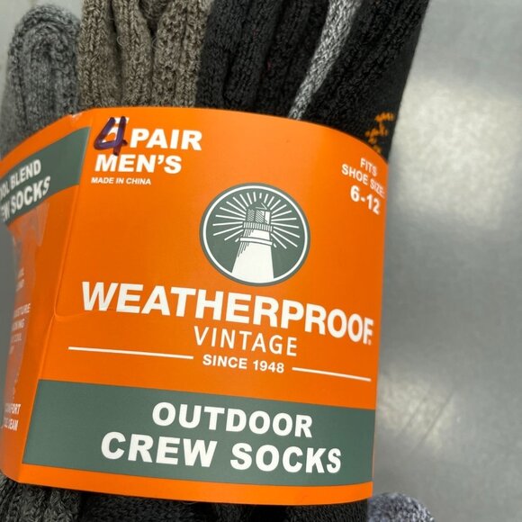 NEW Weatherproof Vintage 4-Pack Men's Size 6-12 Wool Blend Crew Socks Outdoor - Picture 4 of 7